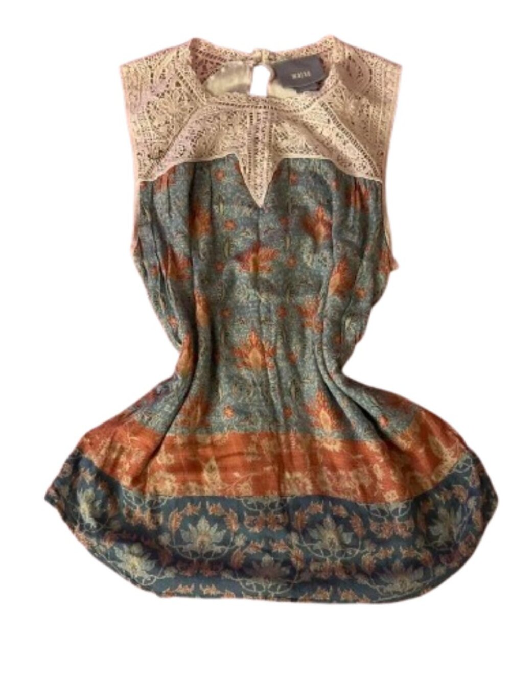 Maeve Floral-Patterned Women's Sleeveless Lace Collared Top in Size XS Preloved
